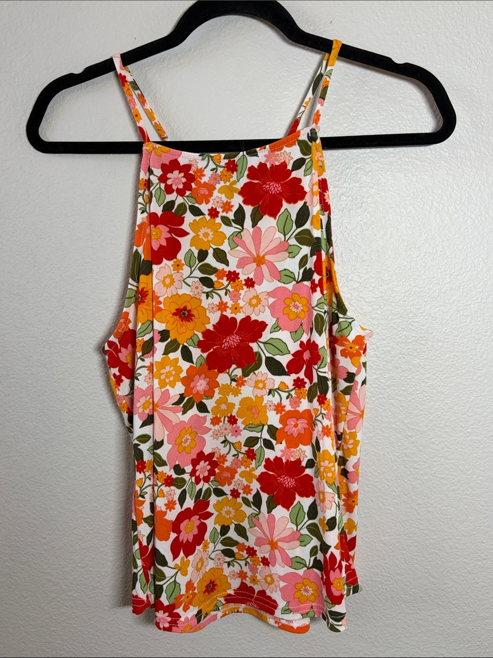 Floral Halter Tank Top - Pink/Red/Orange